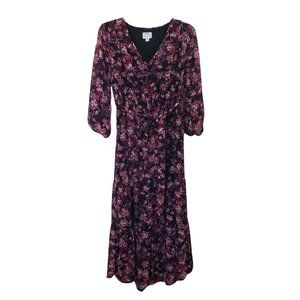 Isabel Maternity Chiffon Floral Tiered Woven 3/4 Sleeves Maxi Dress Sz M